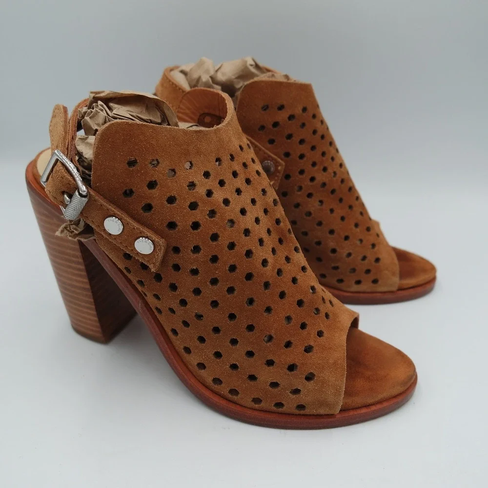 Rag & Bone Wyatt Womens Cognac Brown Perforated Suede Sandals 37 Fits US 7